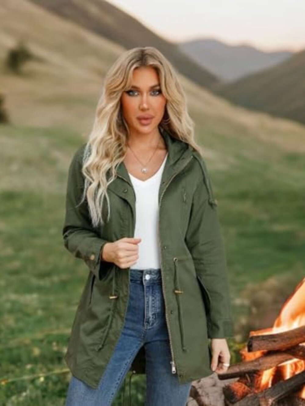 🆕 Women's Ligtweight Jackets Anorak Utility Drawstring Waist Hoodie Zip Up - Picture 4 of 5